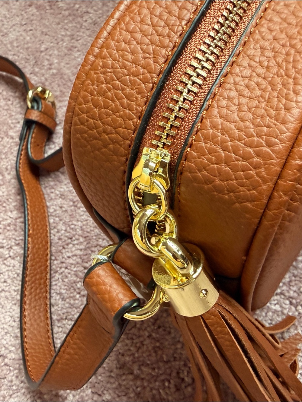 Gucci Tan Pebbled Leather Crossbody with Embossed GG - Picture 3 of 5